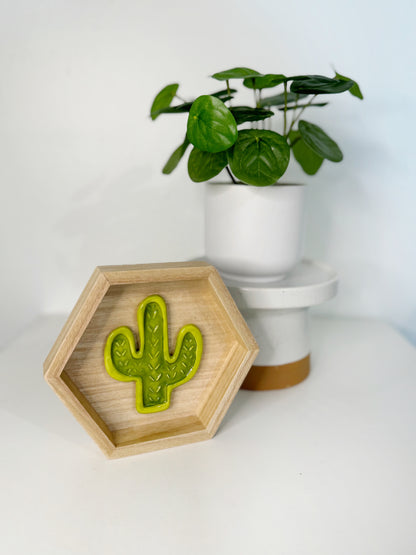 Hexagon Ceramic Cactus Wall Art - Light Pine