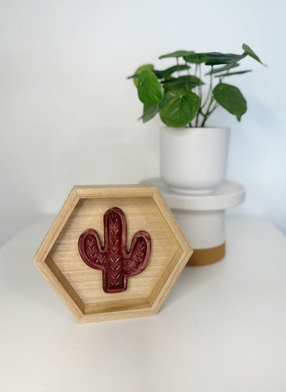 Hexagon Ceramic Cactus Wall Art - Light Pine