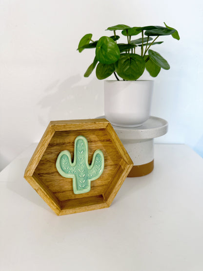 Hexagon Ceramic Cactus Wall Art - Golden Oak