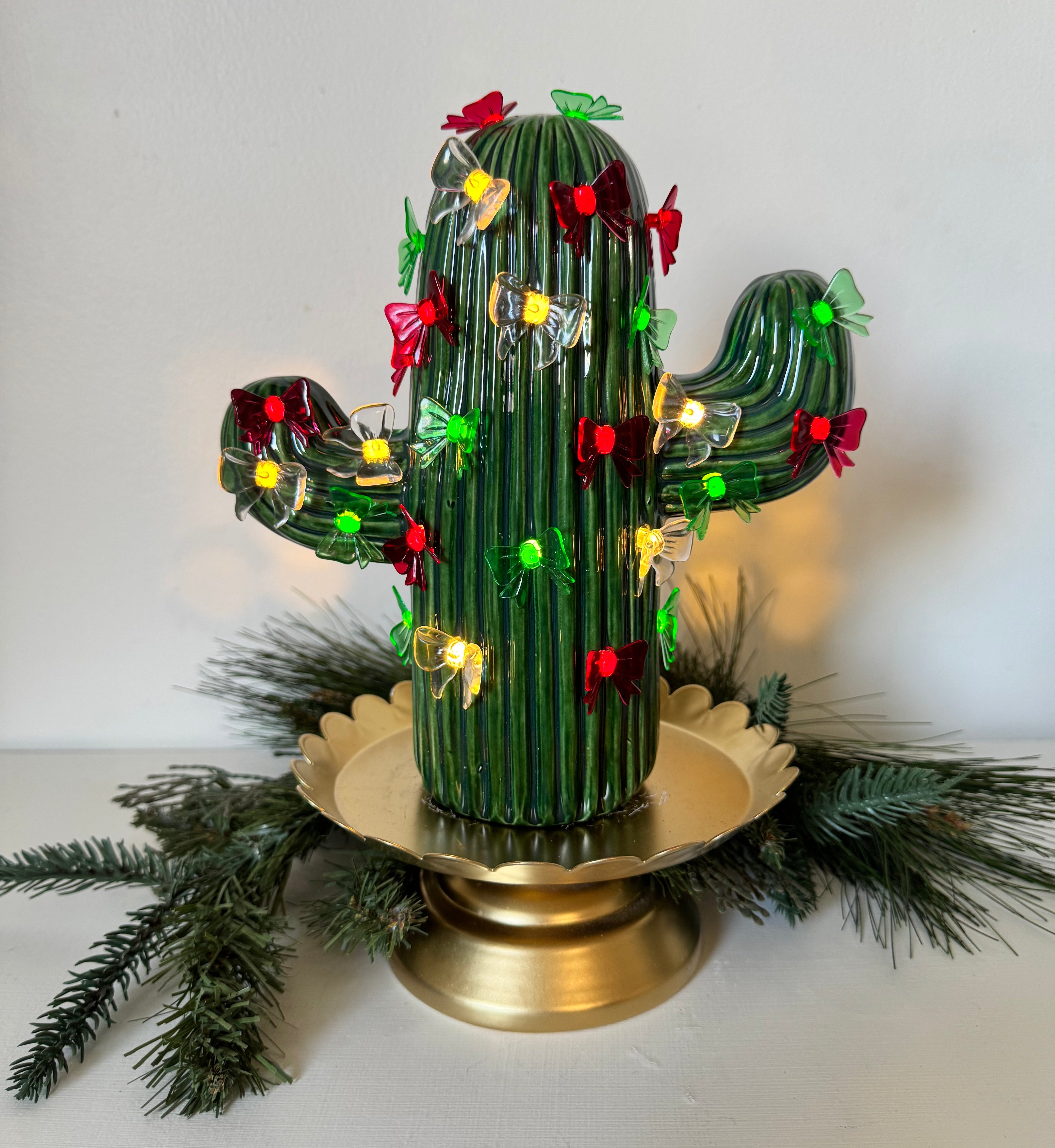 Medium Ceramic Cactus Tree Light - Vintage Green