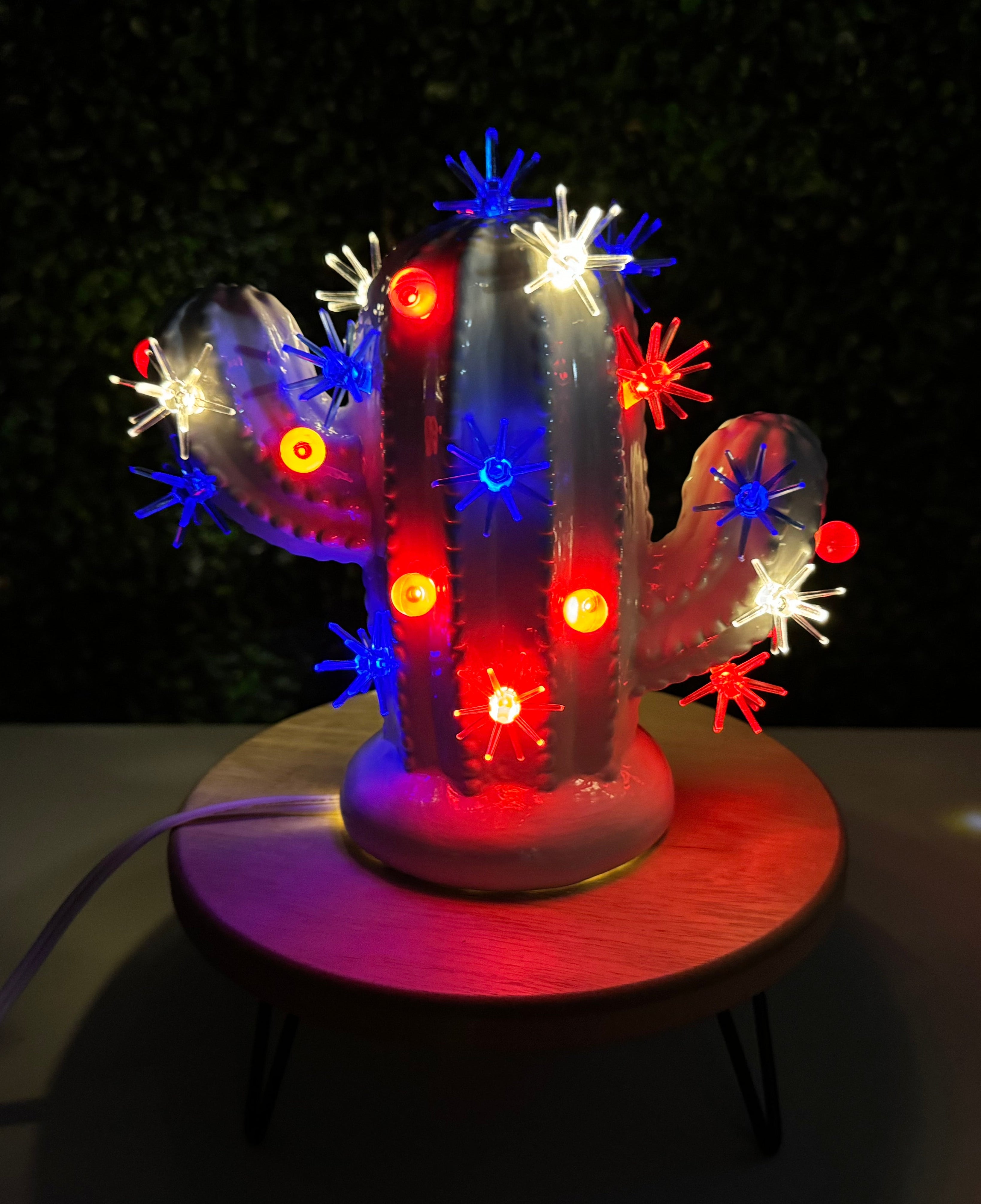 White Small Lighted Ceramic Cactus Tree