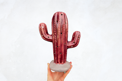Maroon Lighted Ceramic Cactus Tree