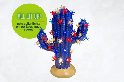 Navy Blue Lighted Ceramic Cactus Tree