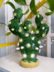 Prickly Pear Ceramic Cactus Light - Vintage Green White Charms