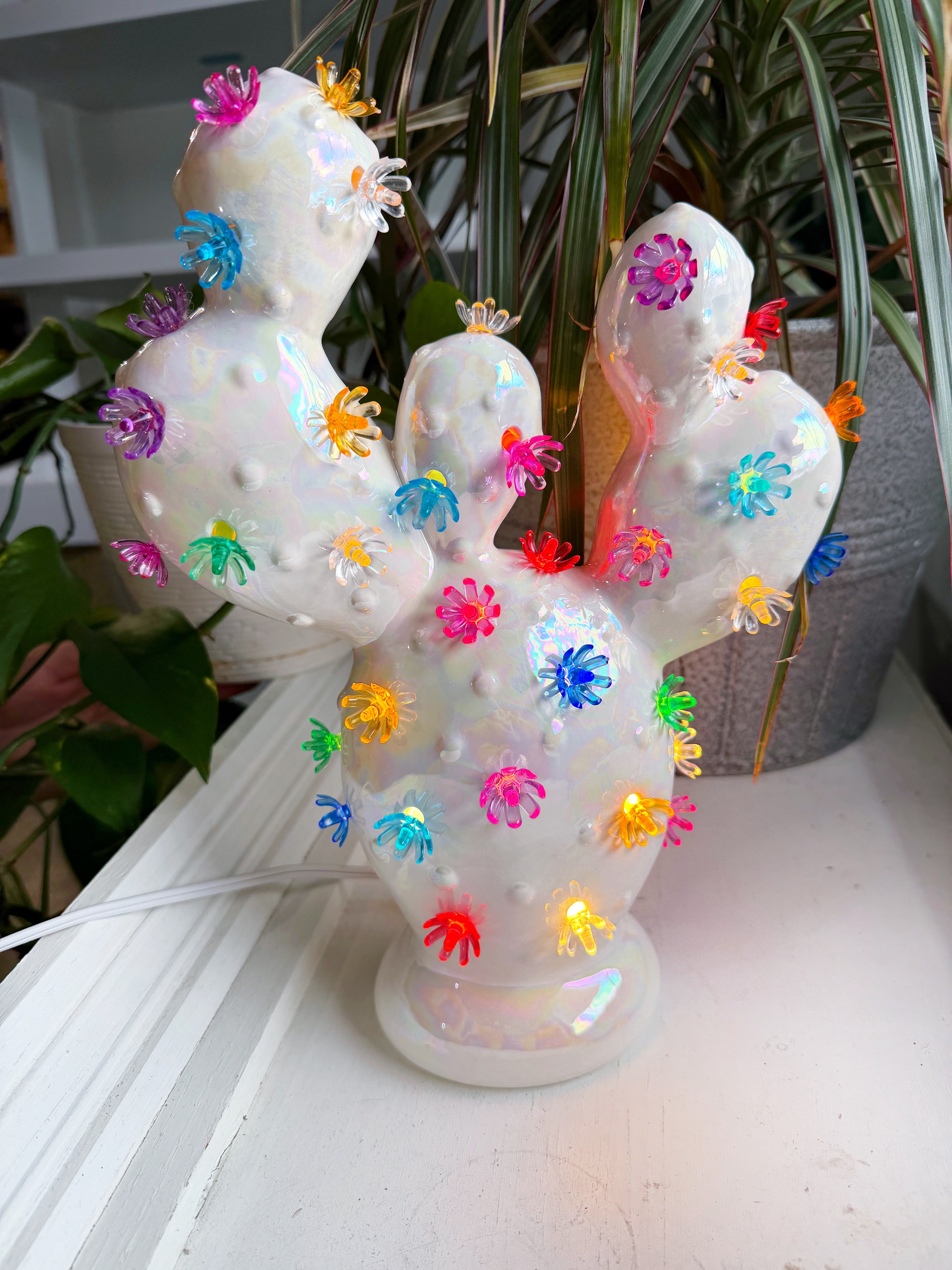 Prickly Pear Ceramic Cactus Light - White Pearl