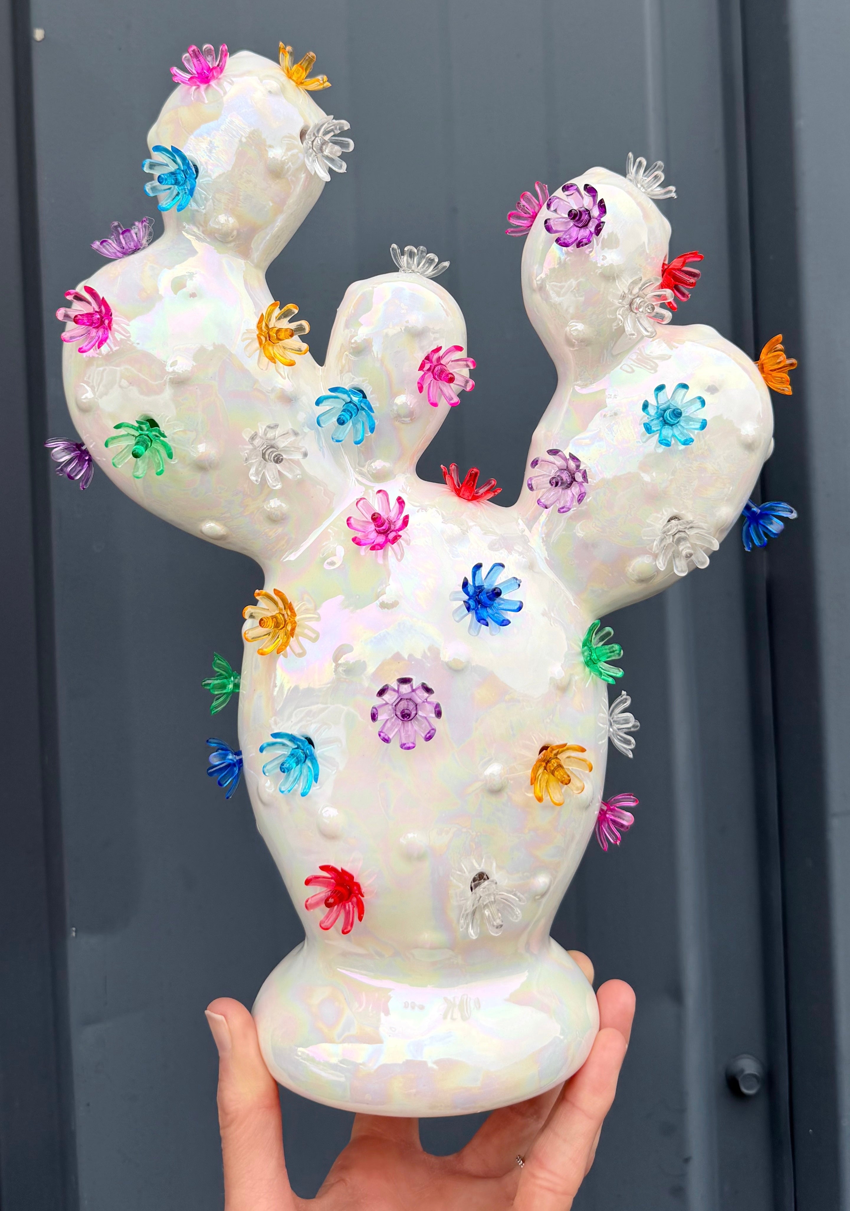 Prickly Pear Ceramic Cactus Light - White Pearl
