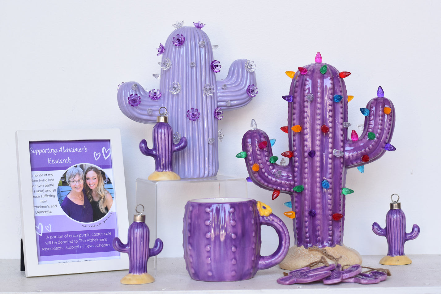 Purple Lighted Ceramic Cactus Tree Brush Strokes Pottery