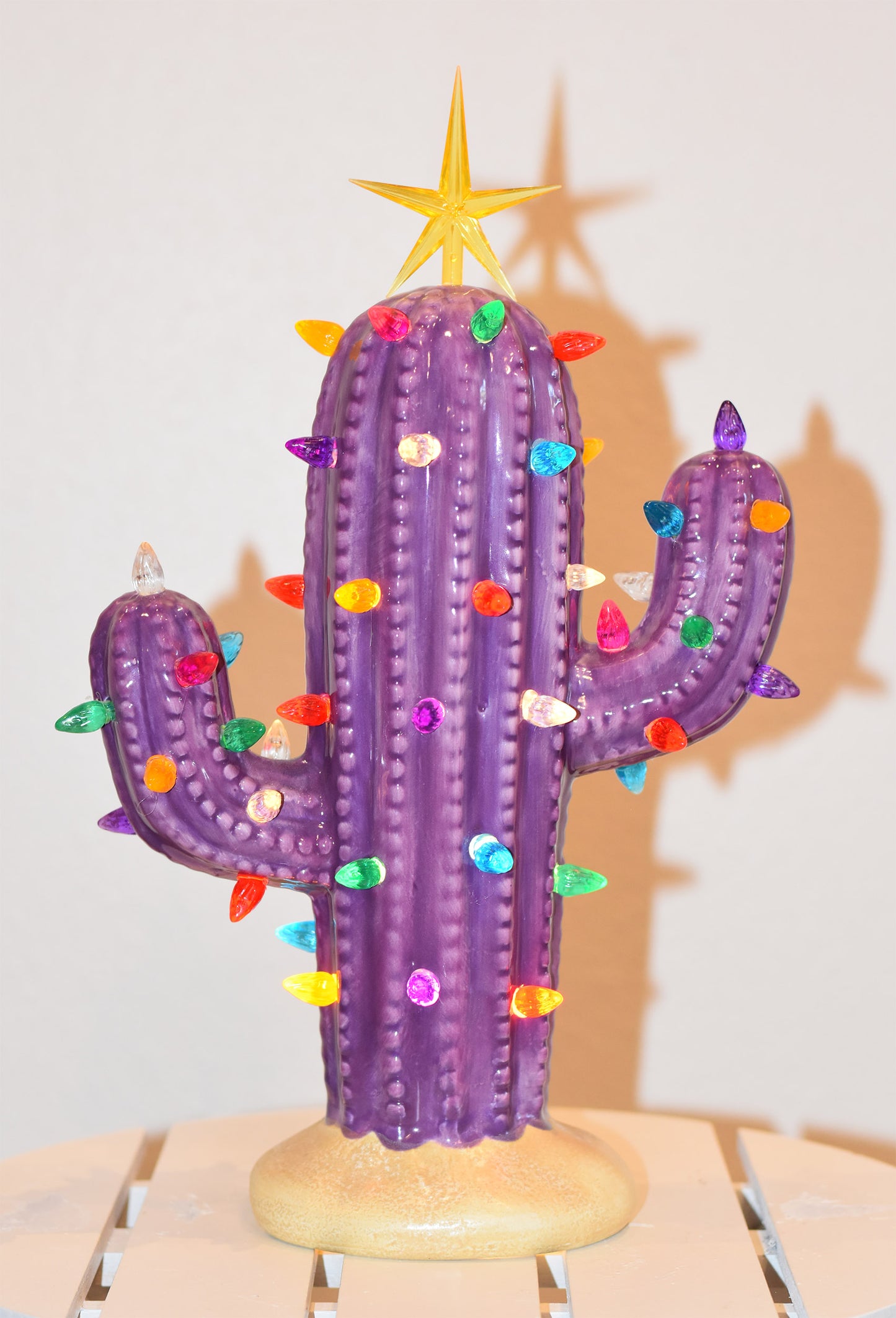 Purple Lighted Ceramic Cactus Tree