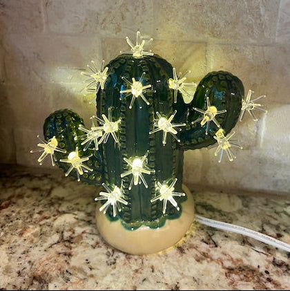 Dark Green Small Lighted Cactus Tree – Brush Strokes Pottery
