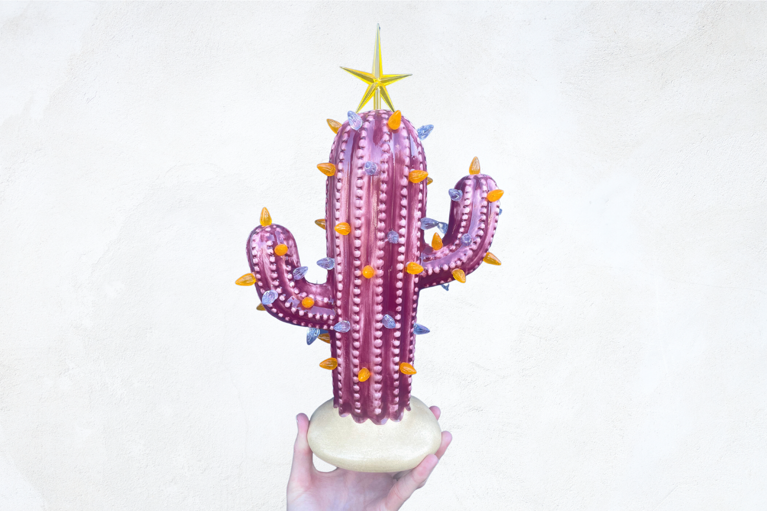 Maroon Lighted Ceramic Cactus Tree