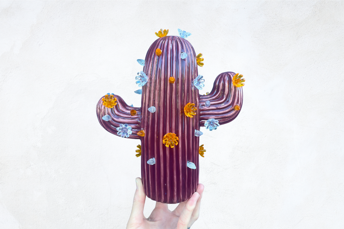 Maroon Medium Cactus Light Brush Strokes Pottery