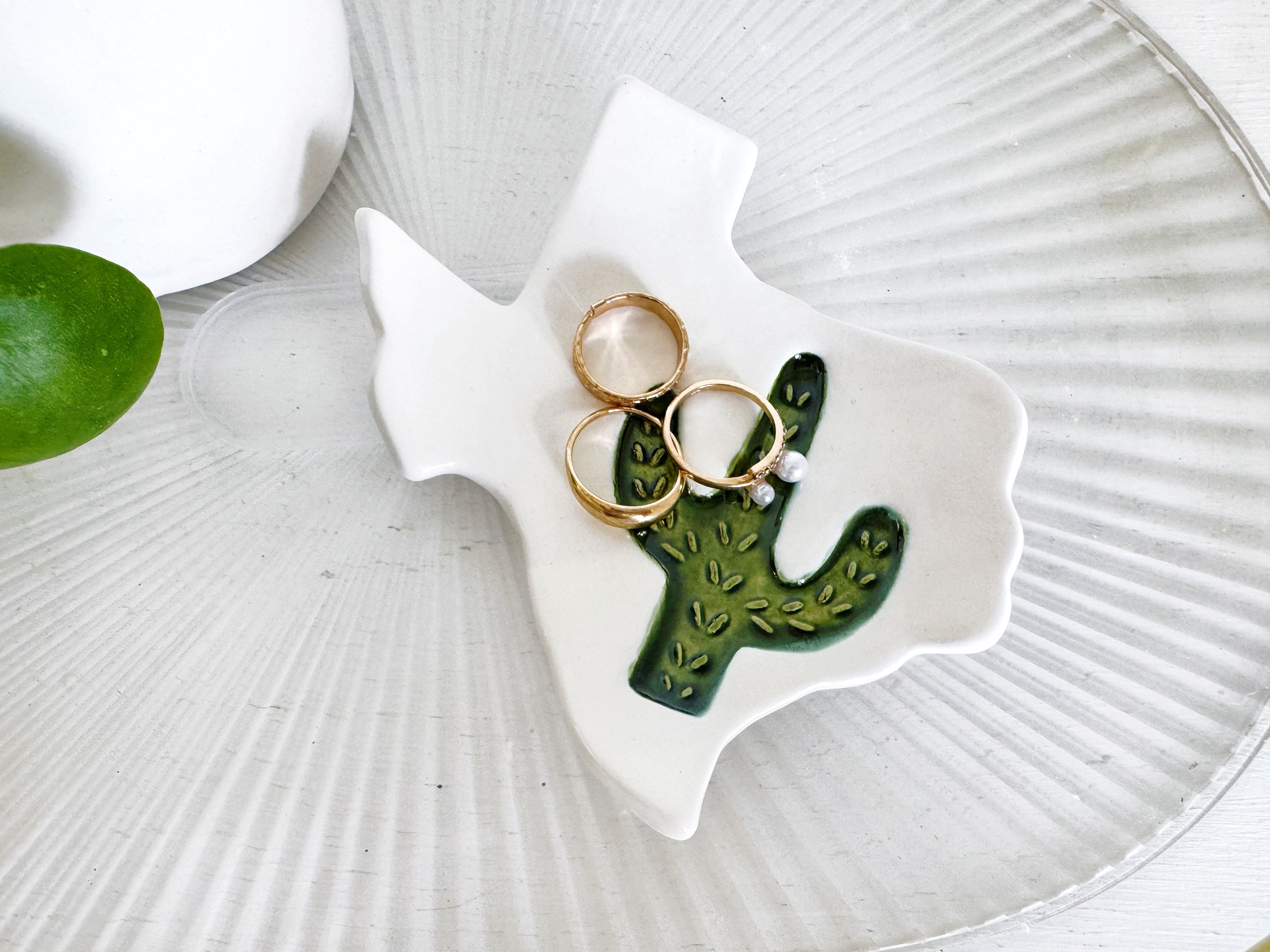Texas Saguaro Cactus Jewelry Dish - White