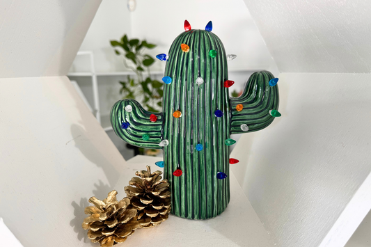 Medium Ceramic Cactus Tree Light - Vintage Green