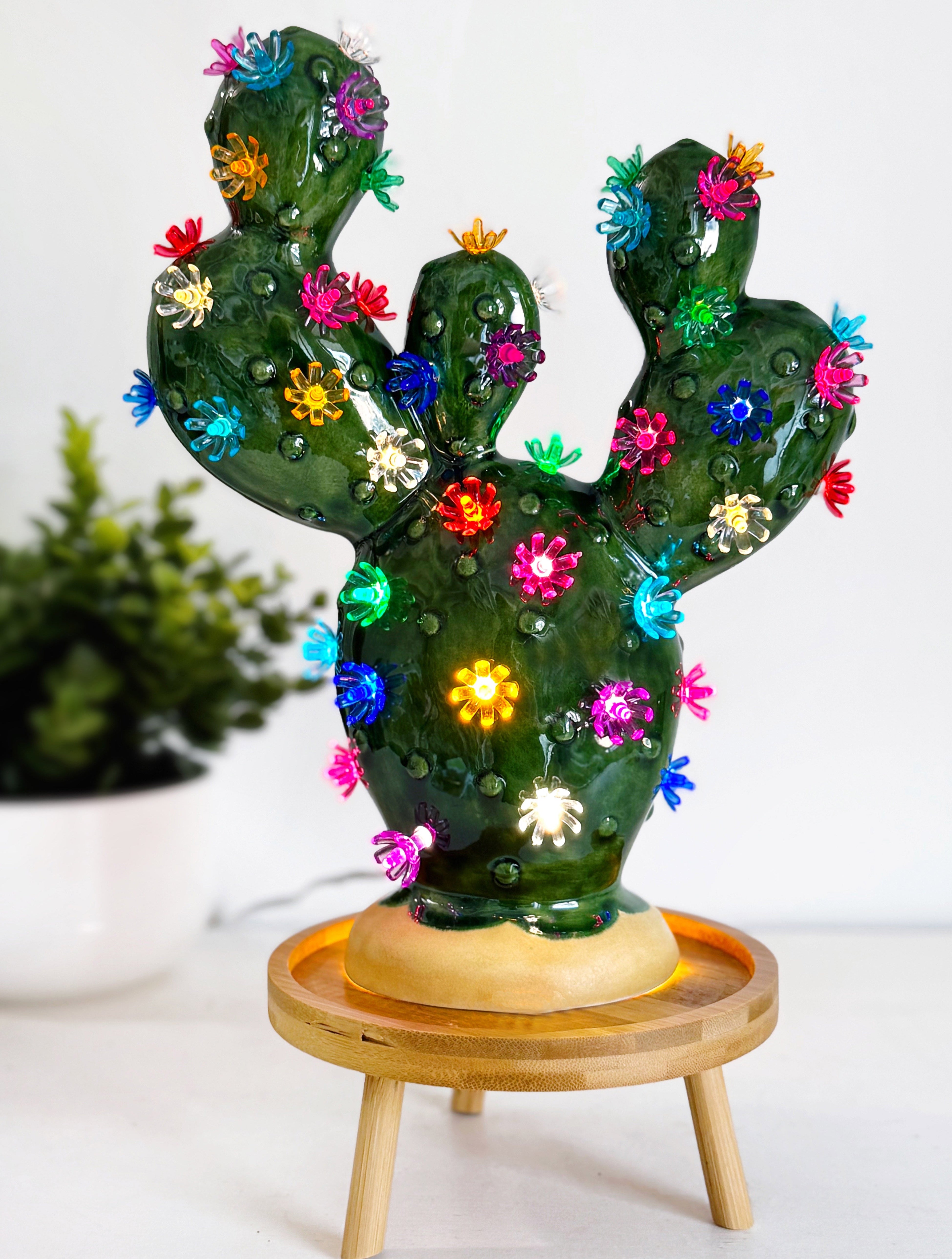 Cactus カクタス　7インチシングル のっぽのサリー Prickly Pear Ceramic Cactus Light - Vintage Green – Brush Strokes