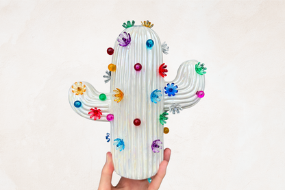 White Pearlescent Ceramic Cactus Tree