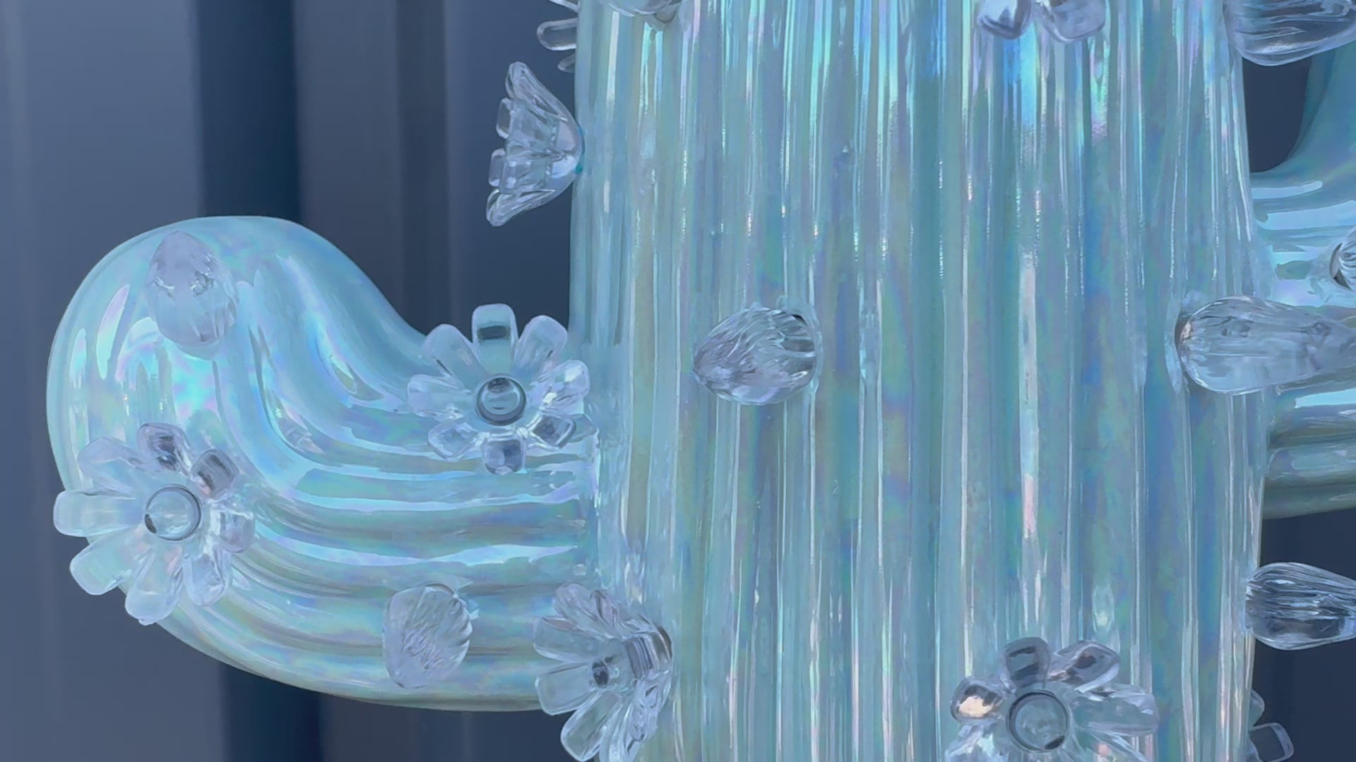 Load video: Blue Pearlescent Ceramic Cactus Tree