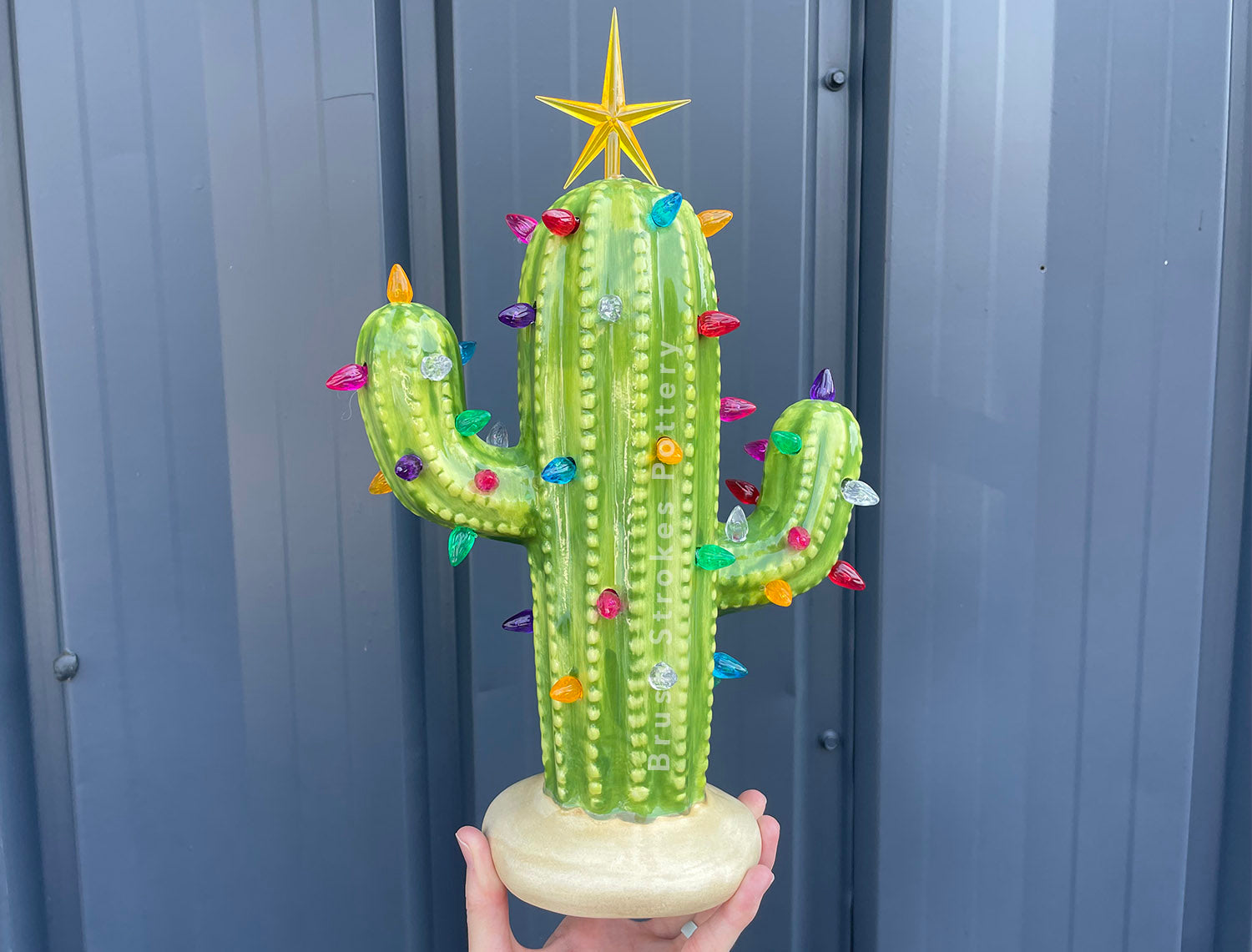 Green Lighted Ceramic Cactus Tree