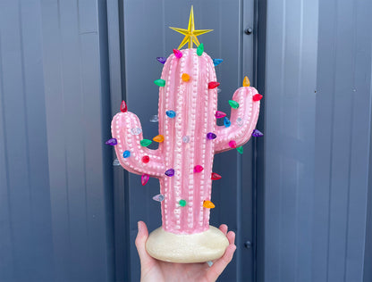 Pink Lighted Ceramic Cactus Tree