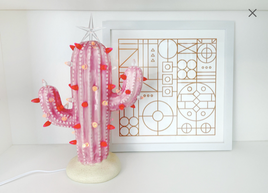 Pink Lighted Ceramic Cactus Tree