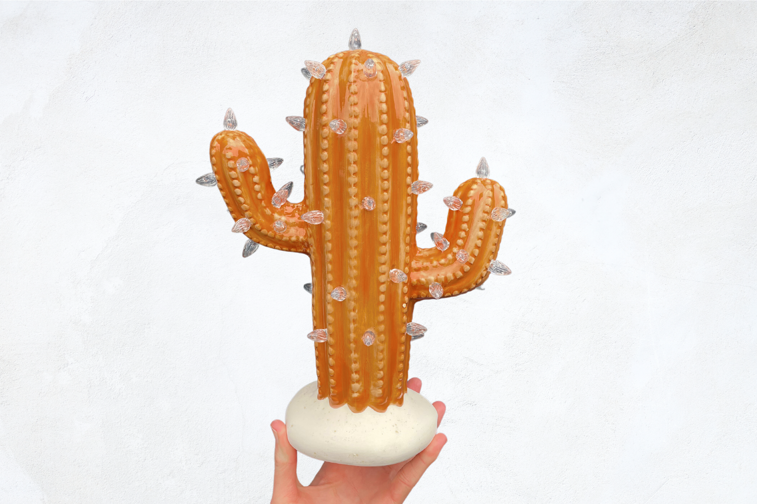 Burnt Orange Lighted Ceramic Cactus Tree