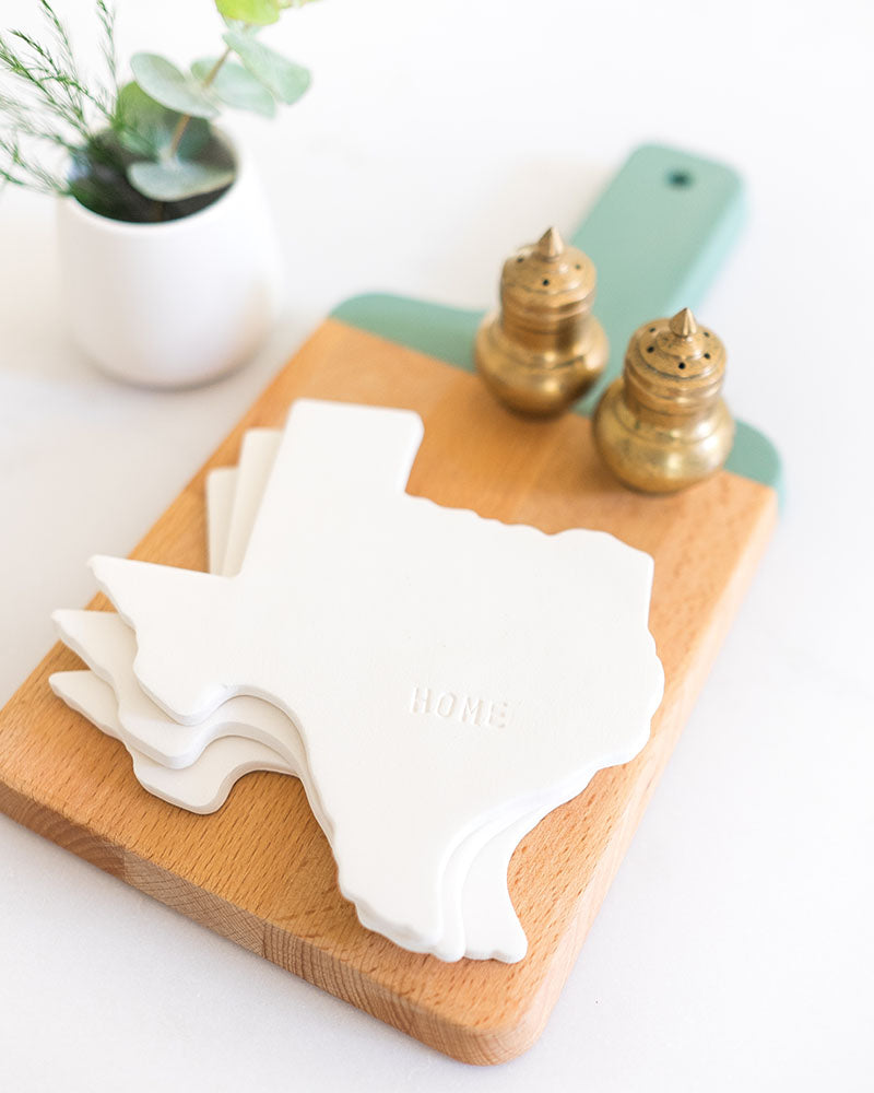 Texas Ceramic Coaster styled with salt and pepper shakers