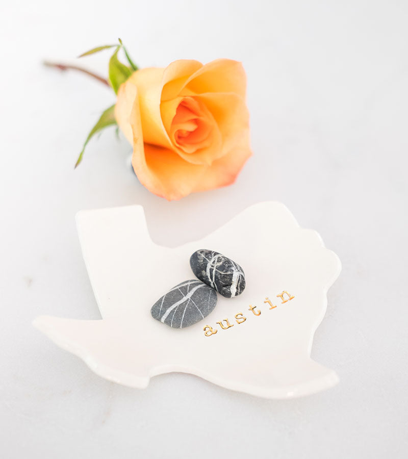 Austin Texas Ceramic Ring Dish with Yellow Rose