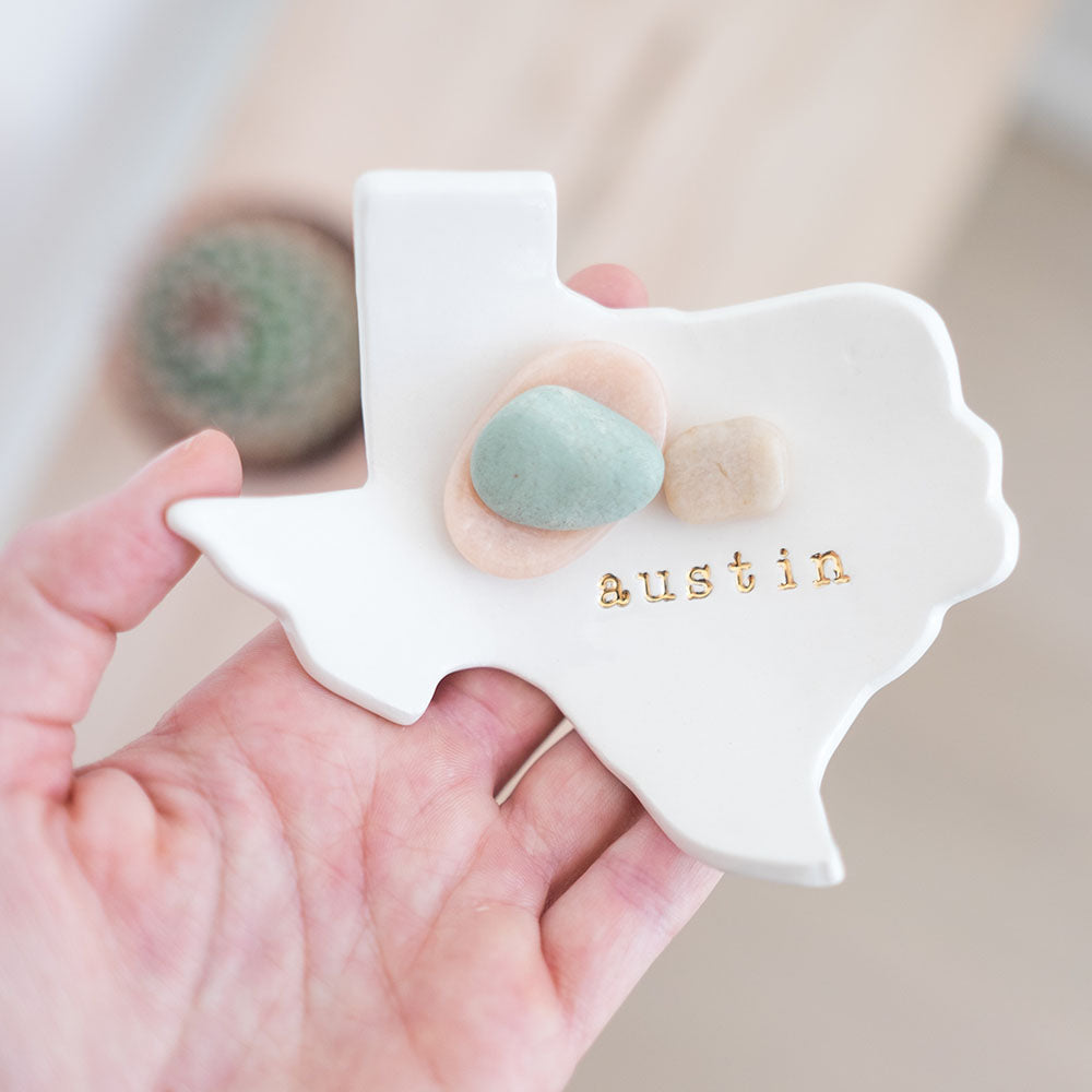 Austin Texas Ceramic Ring Dish with Rocks