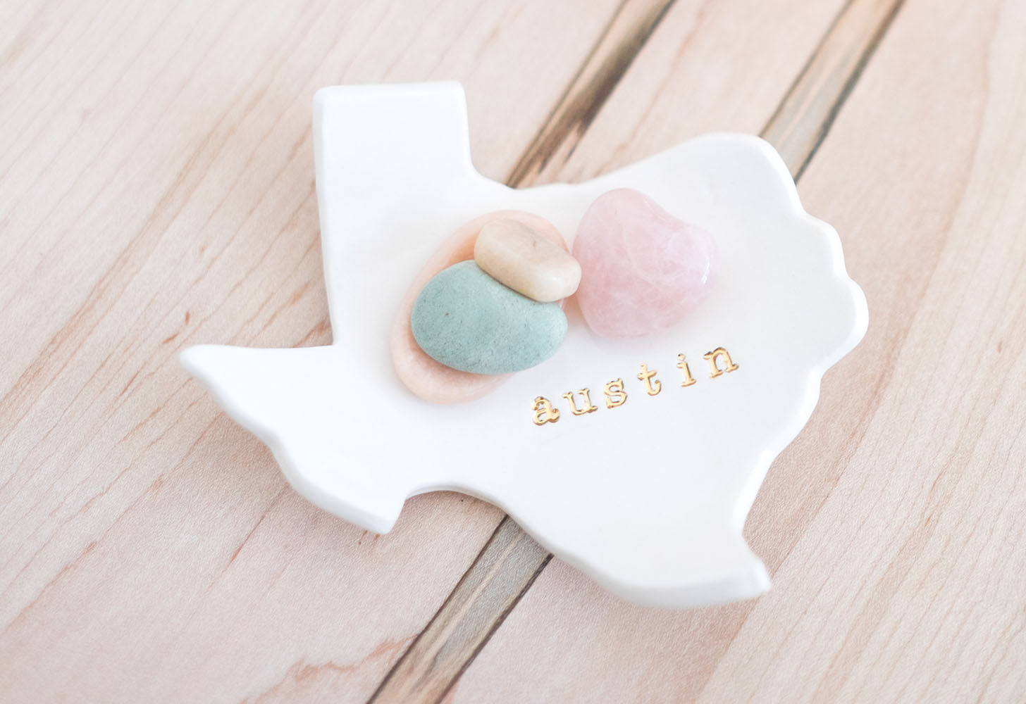 Austin Texas Ceramic Ring Dish decorated with rocks
