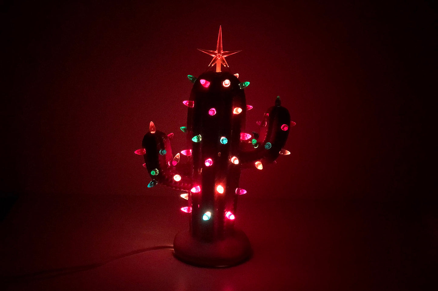 Pink Lighted Ceramic Cactus Tree