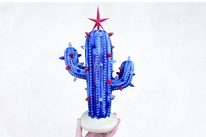Navy Blue Lighted Ceramic Cactus Tree