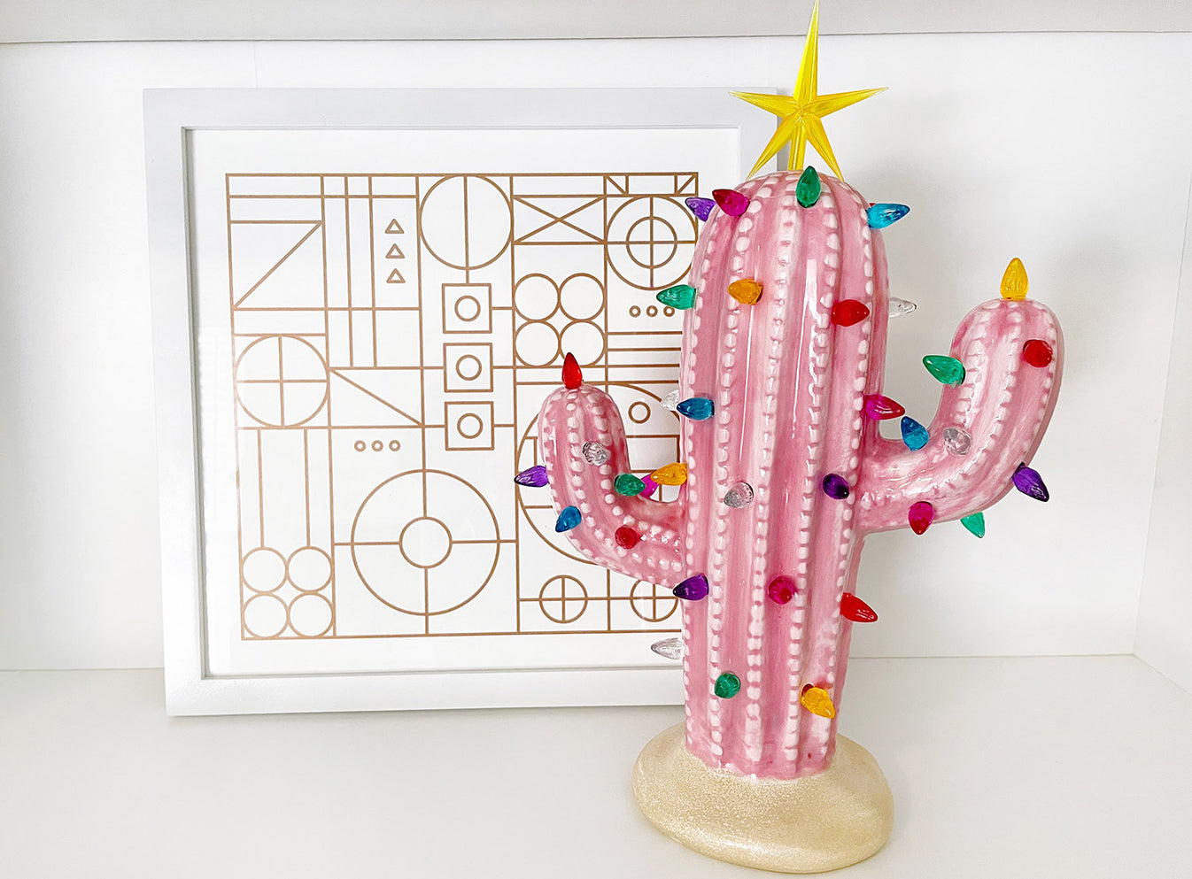 Pink Lighted Ceramic Cactus Tree Brush Strokes Pottery
