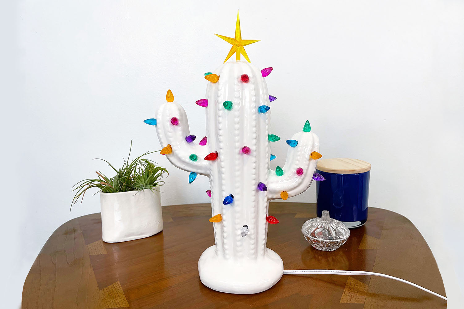 White Lighted Ceramic Cactus Tree