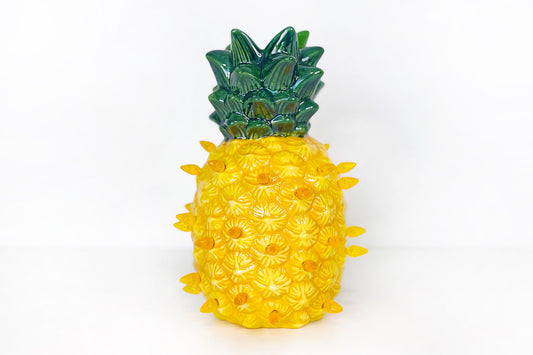Bright Yellow Lighted Ceramic Pineapple