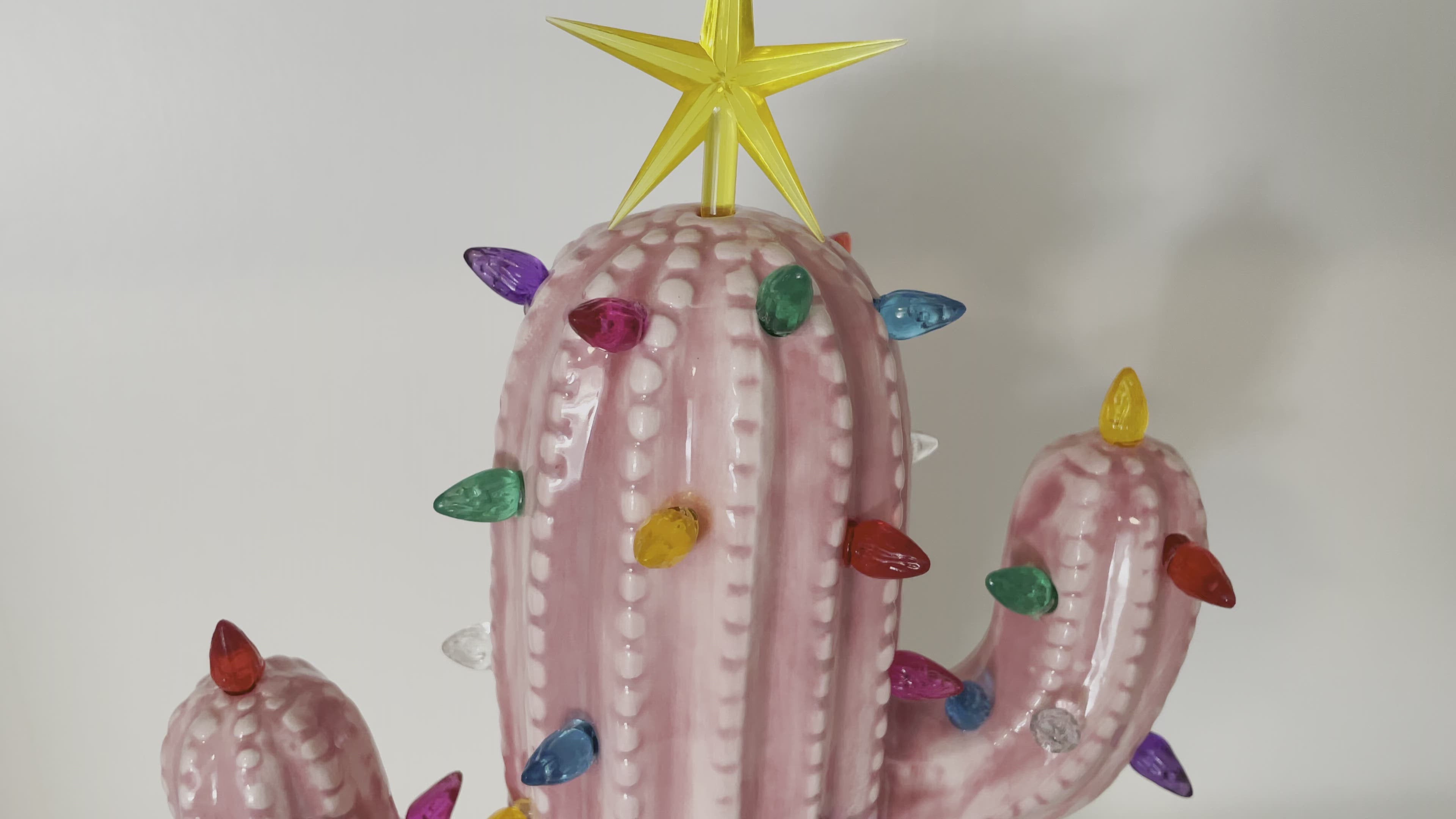 Load video: Pink Lighted Ceramic Cactus Tree